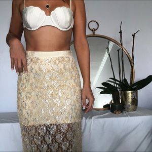H&M~ golden sequin midi skirt